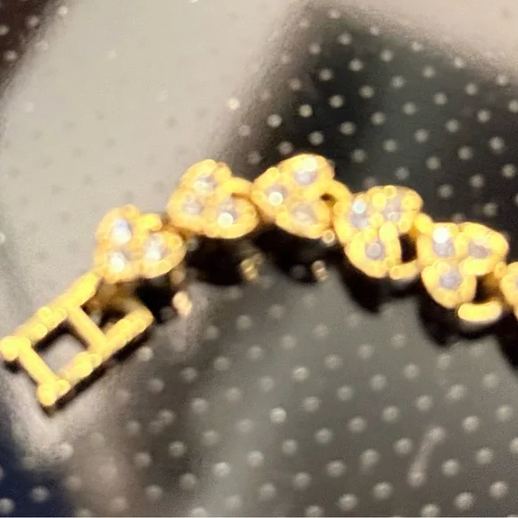 Gold Tone Heart Bracelet with Simulated Diamonds - Picture 3 of 4